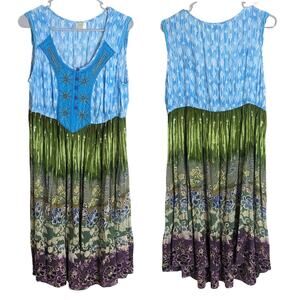 Bohemian Granola Girl Midi Floral Tie-dye Dress Women's Large